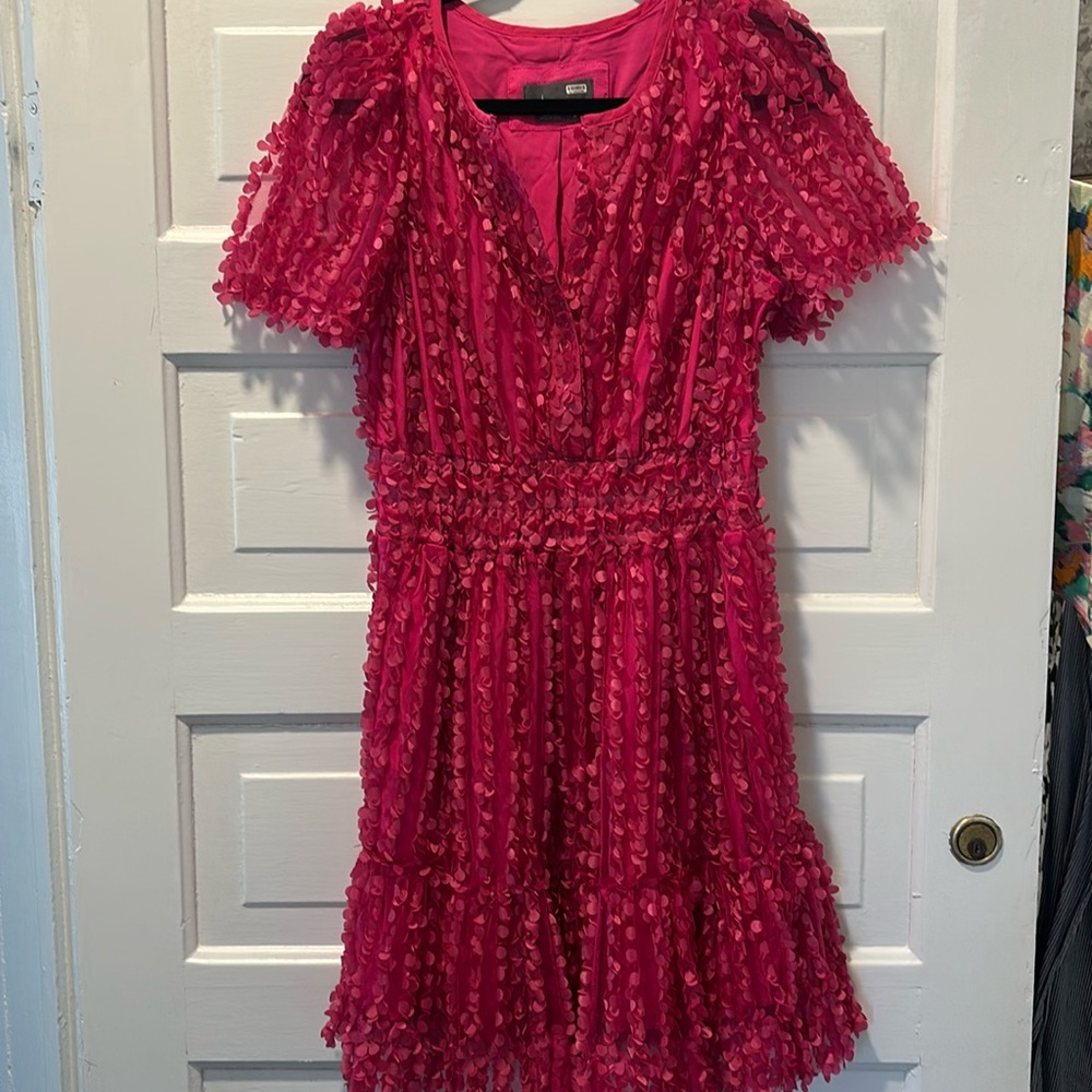 Anthropologie The Somerset Mini Dress Floral Appliqué Size M Sangria Sunset NWOT